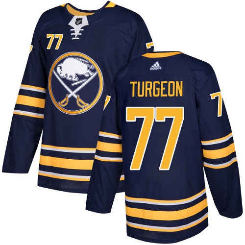 Adidas Sabres #77 Pierre Turgeon Navy Blue Home Authentic Stitched NHL Jersey - Click Image to Close